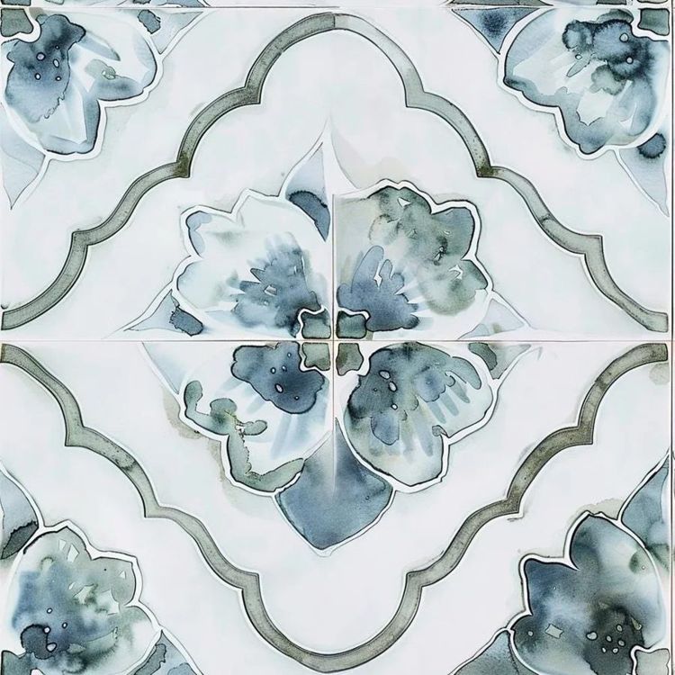 Indigo Mist Rosette Kitchen Backsplash Tile Bathroom Shower Floor Tile | Rustic Vintage Farmhouse Ceramic Tile | Mexican Style Custom Tile