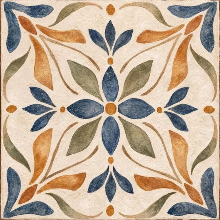 Valencia Azul Terracotta Floral Kitchen Backsplash Tile Bathroom Shower Floor Tile | Rustic Vintage Farmhouse Ceramic Tile | Spanish